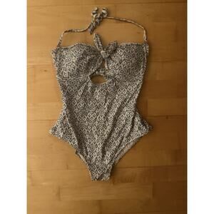 Eberjey Betty Lola Ditsy Flower Floral Bandeau One-Piece Swimsuit Black White M